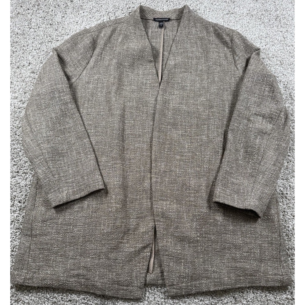 Eileen Fisher Womens Open‎ Front Cardigan Casual Cotton Acrylic Nylon Elastane L
